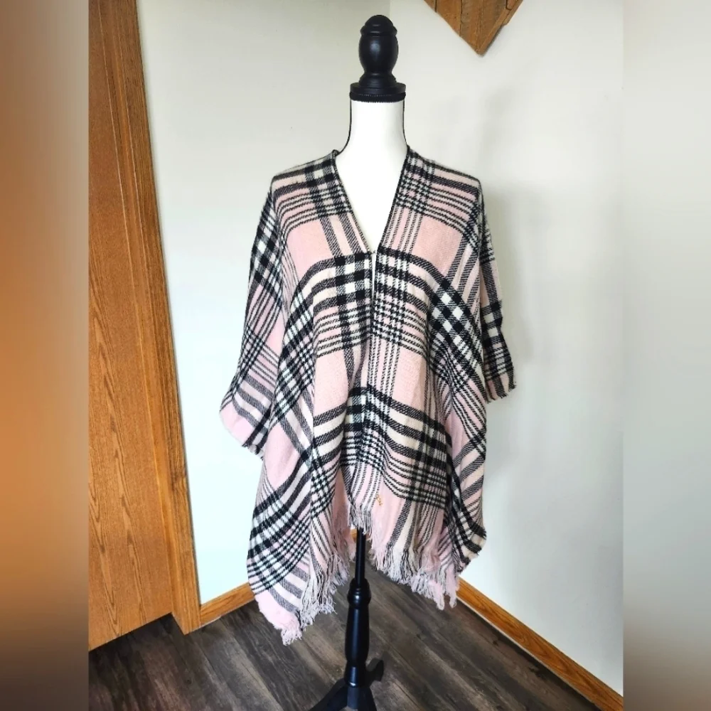 Y2k Juicy Couture Pink and Black Plaid Blanket Poncho